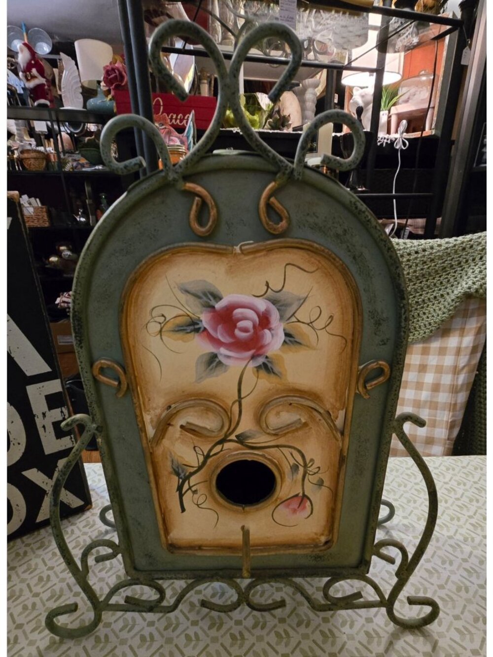 Vintage decorative metal birdcage. Hangs or place on table